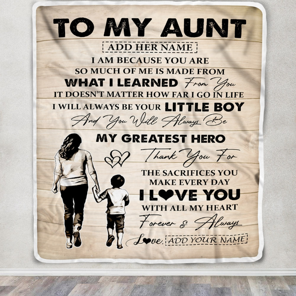 Personalized To My Aunt Gifts Blanket From Nephew Thank You My Hero Aunt Birthday Gift Mothers Day Thanksgiving Christmas Customized Fleece Throw Blanket | teecentury