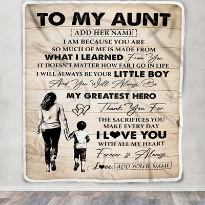 Personalized To My Aunt Gifts Blanket From Nephew Thank You My Hero Aunt Birthday Gift Mothers Day Thanksgiving Christmas Customized Fleece Throw Blanket | teecentury