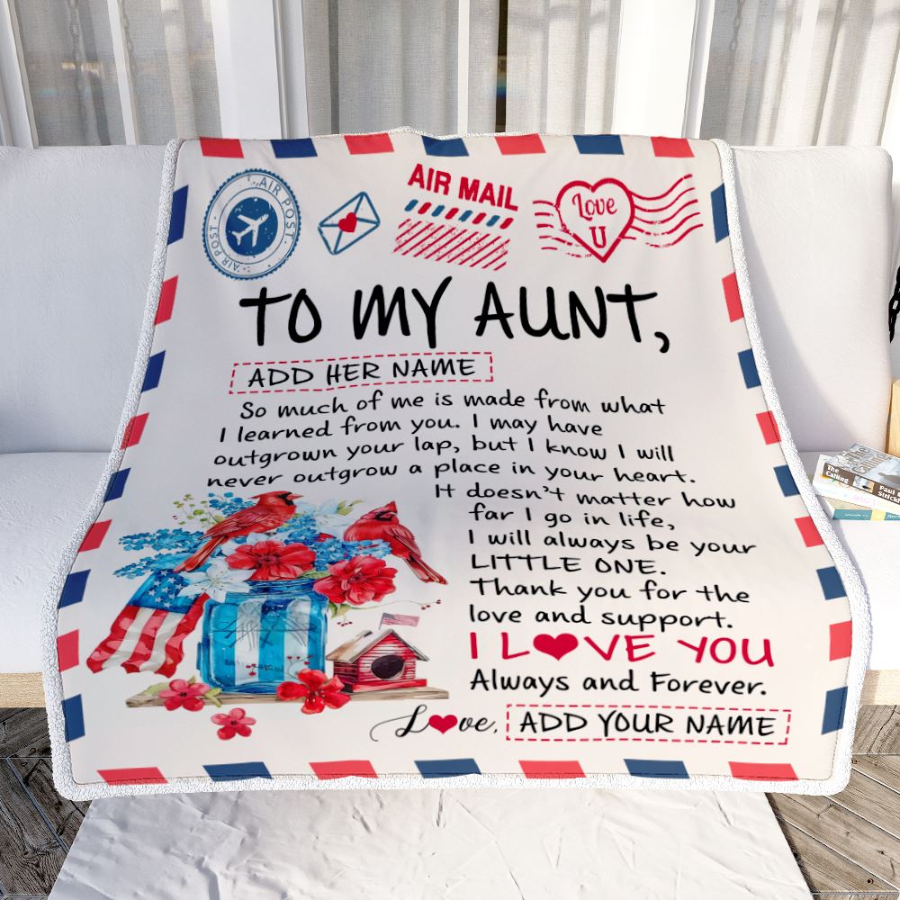 Personalized To My Aunt Gifts Blanket From Niece Nephew Cardinal Letter Air Mail Letter Birthday Gifts For Aunt Mothers Day Christmas Aunt Fleece Throw Blanket | teecentury