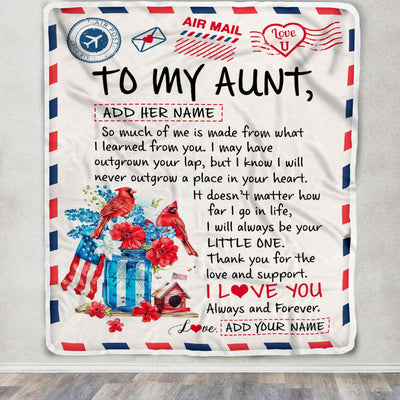 Personalized To My Aunt Gifts Blanket From Niece Nephew Cardinal Letter Air Mail Letter Birthday Gifts For Aunt Mothers Day Christmas Aunt Fleece Throw Blanket | teecentury