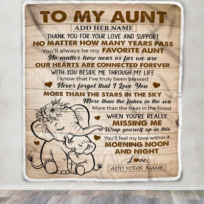 Personalized To My Aunt Gifts Blanket From Niece Nephew Elephant My Favorite Aunt Birthday Gifts Mothers Day Christmas Custom Name Fleece Throw Blanket | teecentury