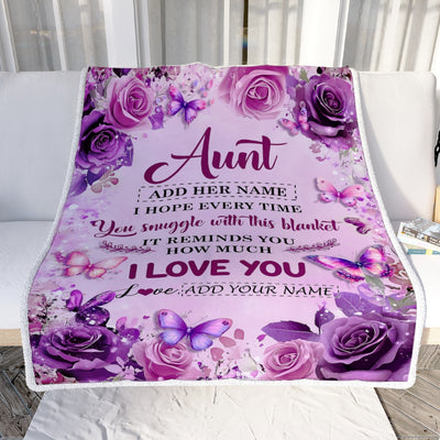 Personalized To My Aunt Gifts Blanket From Niece Nephew Purple Floral Birthday Gifts For Aunt Mothers Day Thanksgiving Christmas Custom Fleece Throw Blanket | teecentury