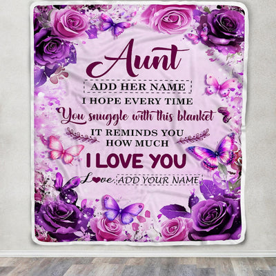 Personalized To My Aunt Gifts Blanket From Niece Nephew Purple Floral Birthday Gifts For Aunt Mothers Day Thanksgiving Christmas Custom Fleece Throw Blanket | teecentury
