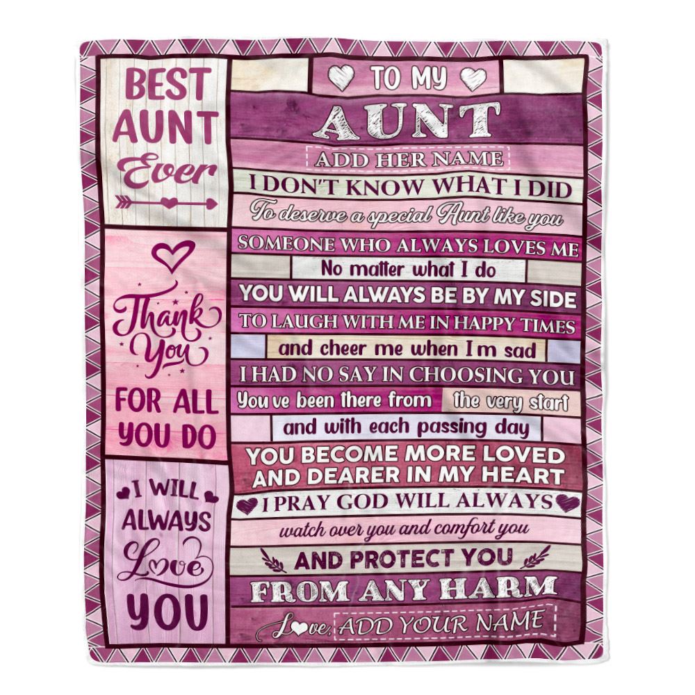 Personalized To My Aunt Gifts Blanket From Niece Nephew Wood Thank You For All Gifts For Aunt Mothers Day Birthday Christmas Customized Fleece Throw Blanket | teecentury