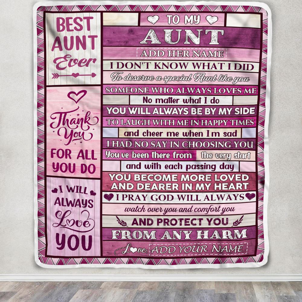 Personalized To My Aunt Gifts Blanket From Niece Nephew Wood Thank You For All Gifts For Aunt Mothers Day Birthday Christmas Customized Fleece Throw Blanket | teecentury