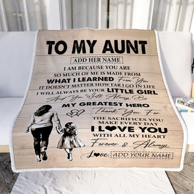 Personalized To My Aunt Gifts Blanket From Niece Thank You My Hero Aunt Birthday Gift Mothers Day Thanksgiving Christmas Customized Fleece Throw Blanket | teecentury