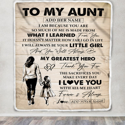 Personalized To My Aunt Gifts Blanket From Niece Thank You My Hero Aunt Birthday Gift Mothers Day Thanksgiving Christmas Customized Fleece Throw Blanket | teecentury