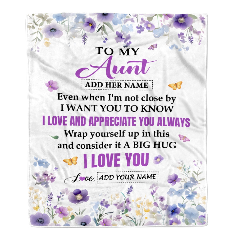 Personalized To My Aunt Gifts From Niece Nephew Blanket I Love You Purple Floral Birthday Gift Idea For Aunt Gifts Christmas Customized Fleece Throw Blanket | teecentury