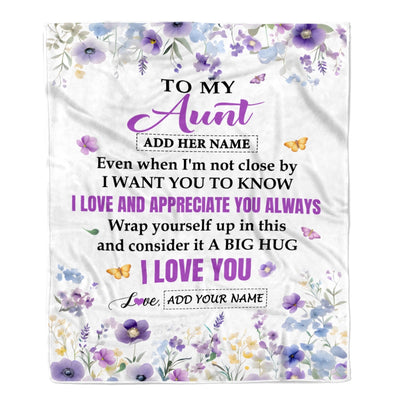 Personalized To My Aunt Gifts From Niece Nephew Blanket I Love You Purple Floral Birthday Gift Idea For Aunt Gifts Christmas Customized Fleece Throw Blanket | teecentury