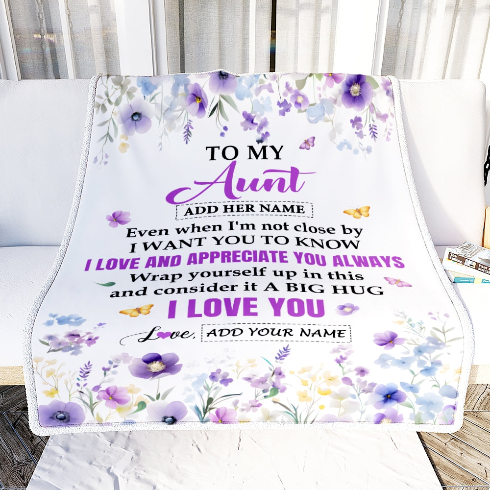 Personalized To My Aunt Gifts From Niece Nephew Blanket I Love You Purple Floral Birthday Gift Idea For Aunt Gifts Christmas Customized Fleece Throw Blanket | teecentury