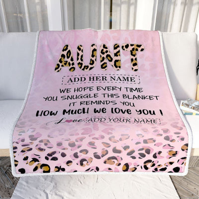 Personalized To My Aunt Gifts From Niece Nephew Blanket Pink Leopard Happy Birthday Gifts For Aunt Mothers Day Christmas Customized Fleece Throw Blanket | teecentury