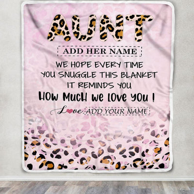 Personalized To My Aunt Gifts From Niece Nephew Blanket Pink Leopard Happy Birthday Gifts For Aunt Mothers Day Christmas Customized Fleece Throw Blanket | teecentury
