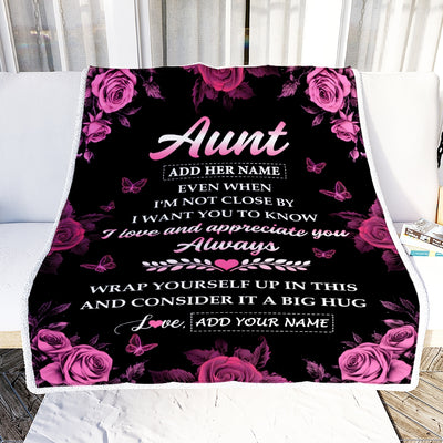 Personalized To My Aunt Gifts From Niece Nephew Blanket Rose Floral It A Big Hug Birthday Gift Idea For Aunt Gifts Christmas Customized Fleece Throw Blanket | teecentury