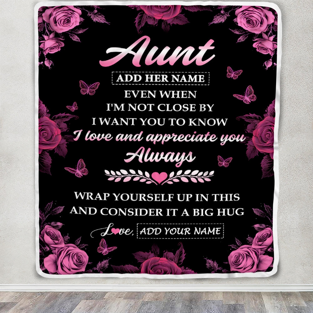 Personalized To My Aunt Gifts From Niece Nephew Blanket Rose Floral It A Big Hug Birthday Gift Idea For Aunt Gifts Christmas Customized Fleece Throw Blanket | teecentury