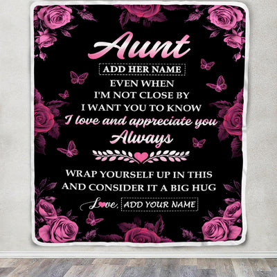 Personalized To My Aunt Gifts From Niece Nephew Blanket Rose Floral It A Big Hug Birthday Gift Idea For Aunt Gifts Christmas Customized Fleece Throw Blanket | teecentury