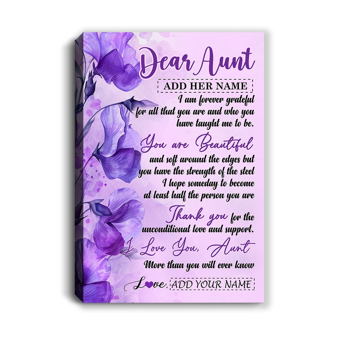 Personalized To My Aunt Gifts From Niece Nephew Canvas Flower You Are Beautiful Gifts For Aunt Mothers Day Birthday Christmas Custom Custom Art Print Framed Canvas | teecentury
