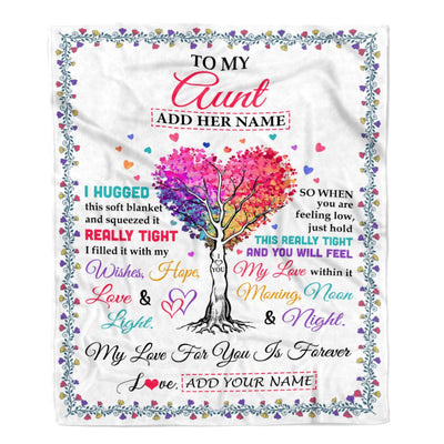 Personalized To My Aunt Gifts From Niece Nephew Hugged Blanket Birthday Gifts For Aunt Mothers Day Thanksgiving Christmas Customized Fleece Throw Blanket | teecentury