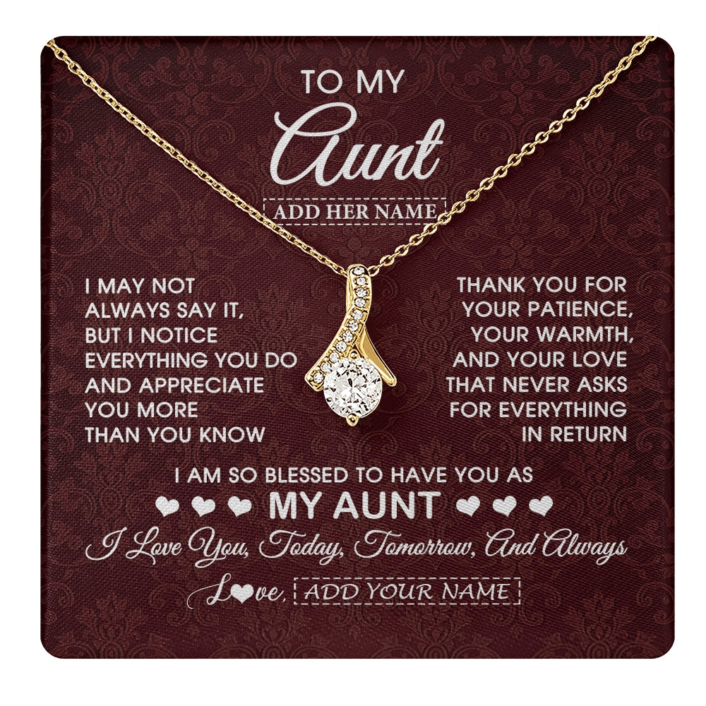 Alluring Beauty Necklace 18K Yellow Gold Finish | 1 | Personalized To My Aunt Gifts From Niece Nephew Necklace Meaningful Jewelry Pendant Gifts For Aunt Mothers Day Birthday Christmas Custom Gift Box Message Card | https://teecentury.
