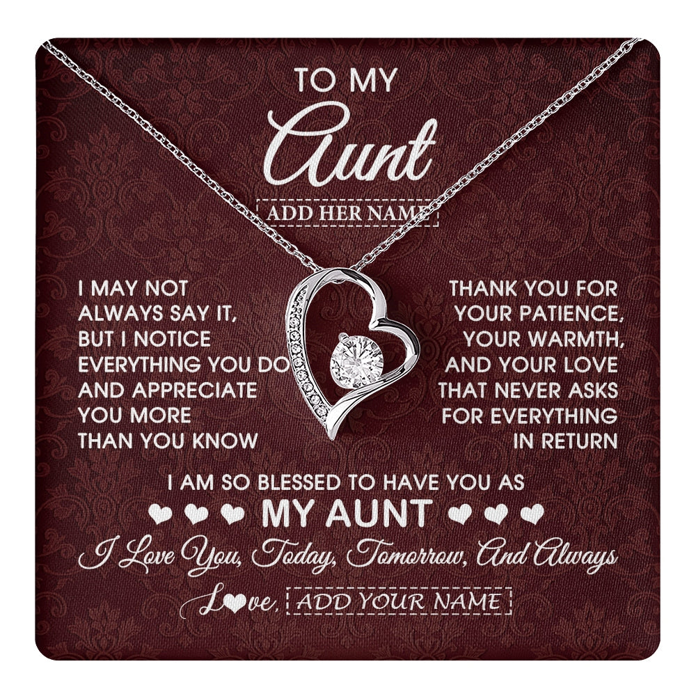 Forever Love Necklace 14K White Gold Finish | 1 | Personalized To My Aunt Gifts From Niece Nephew Necklace Meaningful Jewelry Pendant Gifts For Aunt Mothers Day Birthday Christmas Custom Gift Box Message Card | https://teecentury.