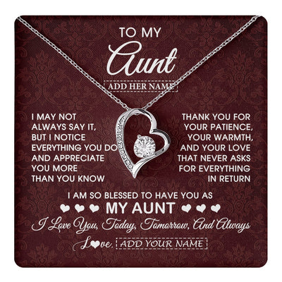 Forever Love Necklace 14K White Gold Finish | 1 | Personalized To My Aunt Gifts From Niece Nephew Necklace Meaningful Jewelry Pendant Gifts For Aunt Mothers Day Birthday Christmas Custom Gift Box Message Card | https://teecentury.