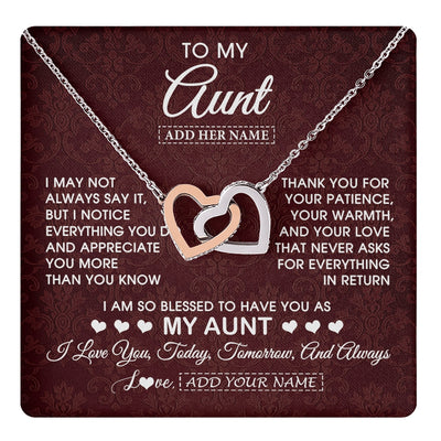 Interlocking Hearts Necklace Stainless Steel & Rose Gold Finish | 1 | Personalized To My Aunt Gifts From Niece Nephew Necklace Meaningful Jewelry Pendant Gifts For Aunt Mothers Day Birthday Christmas Custom Gift Box Message Card | https://teecentury.
