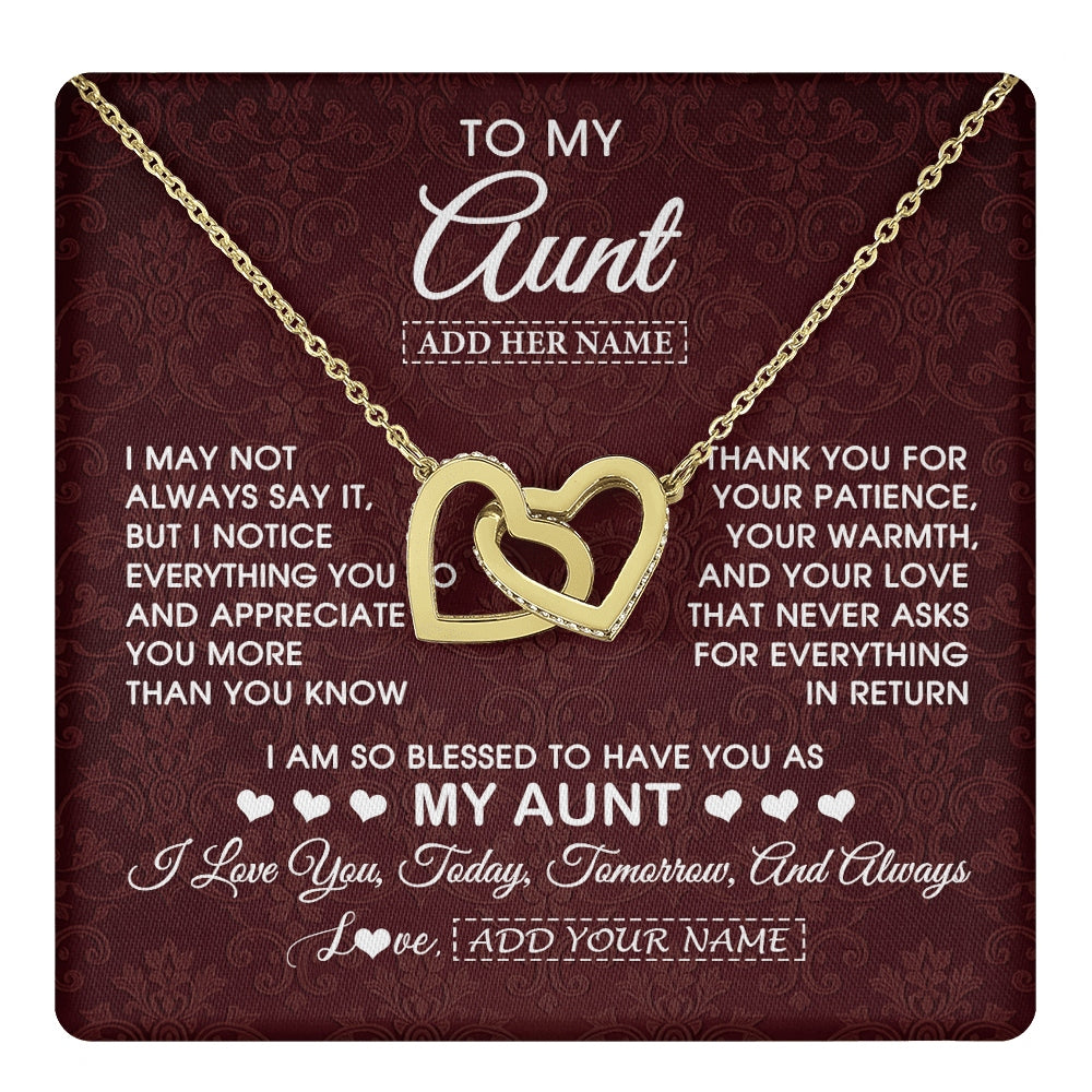 Interlocking Hearts Necklace 18K Yellow Gold Finish | 1 | Personalized To My Aunt Gifts From Niece Nephew Necklace Meaningful Jewelry Pendant Gifts For Aunt Mothers Day Birthday Christmas Custom Gift Box Message Card | https://teecentury.