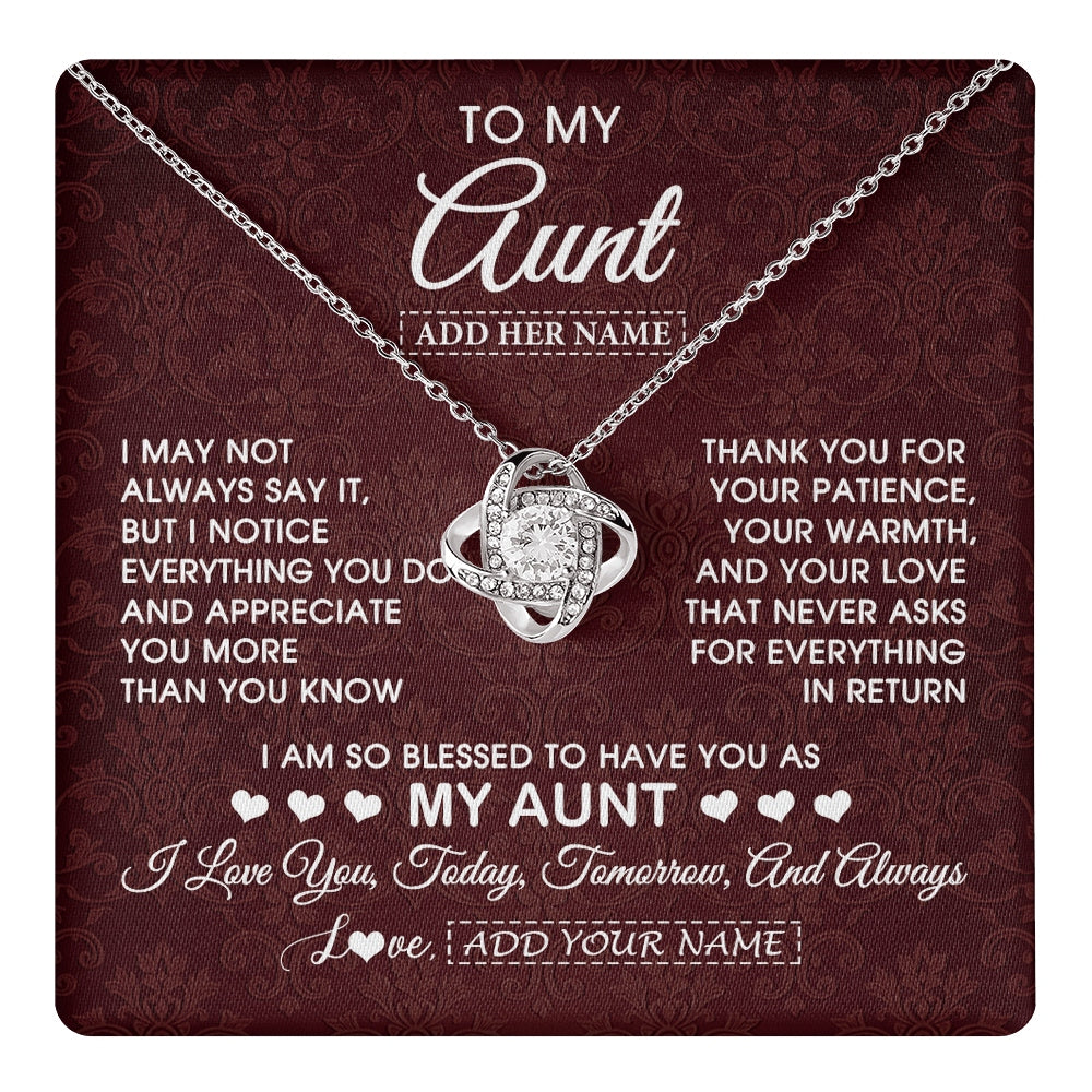 Love Knot Necklace 14K White Gold Finish | 1 | Personalized To My Aunt Gifts From Niece Nephew Necklace Meaningful Jewelry Pendant Gifts For Aunt Mothers Day Birthday Christmas Custom Gift Box Message Card | https://teecentury.