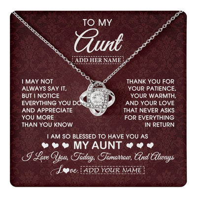 Love Knot Necklace 14K White Gold Finish | 1 | Personalized To My Aunt Gifts From Niece Nephew Necklace Meaningful Jewelry Pendant Gifts For Aunt Mothers Day Birthday Christmas Custom Gift Box Message Card | https://teecentury.