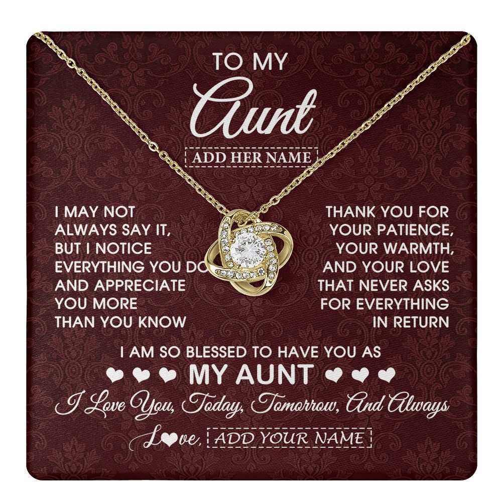 Love Knot Necklace 18K Yellow Gold Finish | 1 | Personalized To My Aunt Gifts From Niece Nephew Necklace Meaningful Jewelry Pendant Gifts For Aunt Mothers Day Birthday Christmas Custom Gift Box Message Card | https://teecentury.