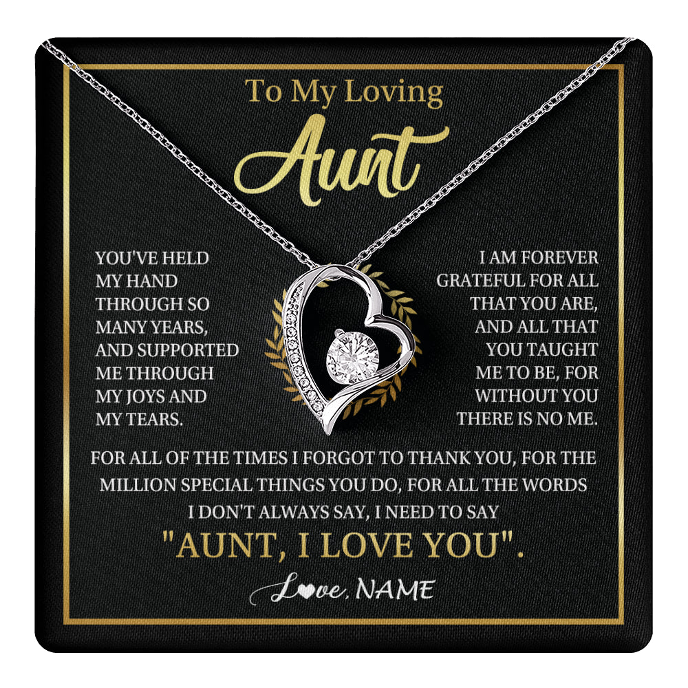 Forever Love Necklace 14K White Gold Finish | 1 | Personalized To My Aunt Gifts Necklace From Niece Nephew Grateful Thank You Aunt Birthday Gifts Mothers Day Christmas Jewelry Customized Gift Box Message Card | teecentury