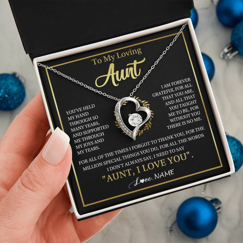 Forever Love Necklace 14K White Gold Finish | 2 | Personalized To My Aunt Gifts Necklace From Niece Nephew Grateful Thank You Aunt Birthday Gifts Mothers Day Christmas Jewelry Customized Gift Box Message Card | teecentury