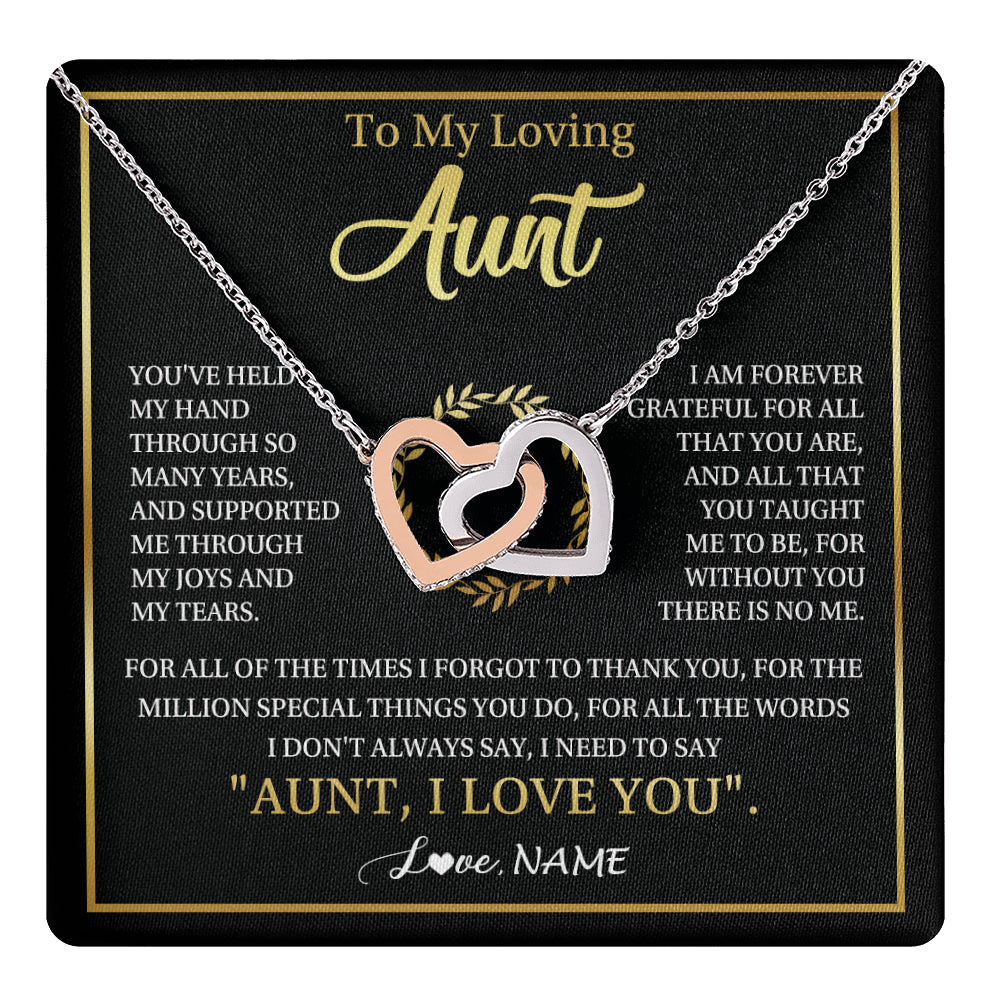 Interlocking Hearts Necklace Stainless Steel & Rose Gold Finish | 1 | Personalized To My Aunt Gifts Necklace From Niece Nephew Grateful Thank You Aunt Birthday Gifts Mothers Day Christmas Jewelry Customized Gift Box Message Card | teecentury