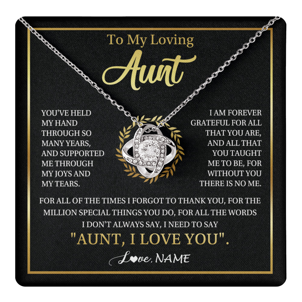 Love Knot Necklace 14K White Gold Finish | 1 | Personalized To My Aunt Gifts Necklace From Niece Nephew Grateful Thank You Aunt Birthday Gifts Mothers Day Christmas Jewelry Customized Gift Box Message Card | teecentury