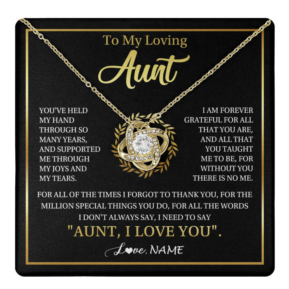 Love Knot Necklace 18K Yellow Gold Finish | 1 | Personalized To My Aunt Gifts Necklace From Niece Nephew Grateful Thank You Aunt Birthday Gifts Mothers Day Christmas Jewelry Customized Gift Box Message Card | teecentury