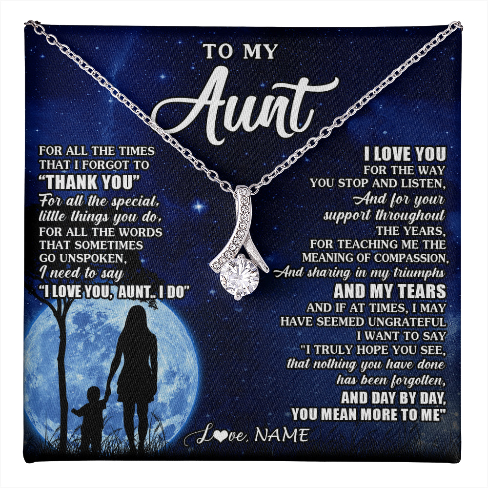 Alluring Beauty Necklace 14K White Gold Finish | 1 | Personalized To My Aunt Necklace From Nephew Niece Thank You Grateful Love Aunt Birthday Mothers Day Thanksgiving Christmas Customized Gift Box Message Card | teecentury