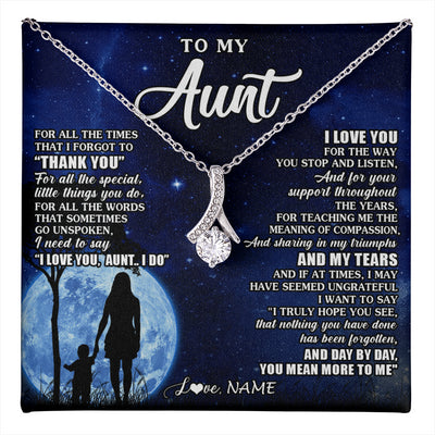 Alluring Beauty Necklace 14K White Gold Finish | 1 | Personalized To My Aunt Necklace From Nephew Niece Thank You Grateful Love Aunt Birthday Mothers Day Thanksgiving Christmas Customized Gift Box Message Card | teecentury