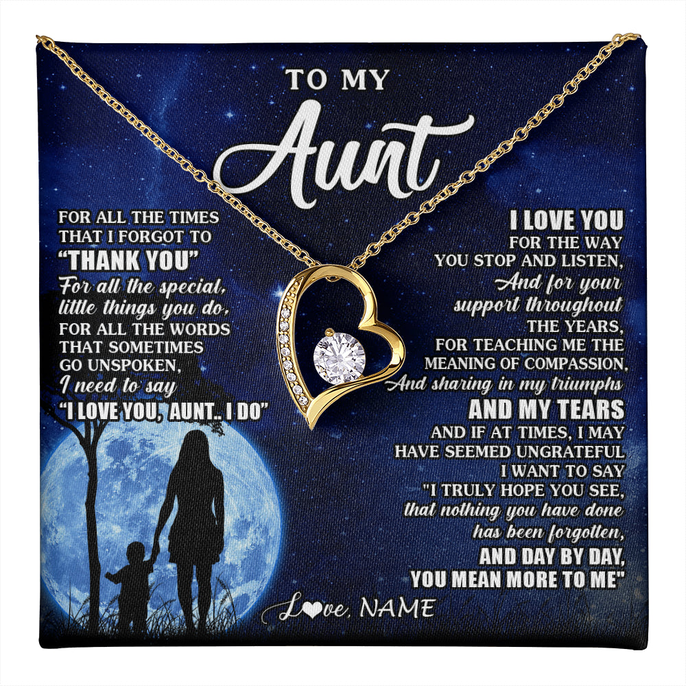 Forever Love Necklace 18K Yellow Gold Finish | 1 | Personalized To My Aunt Necklace From Nephew Niece Thank You Grateful Love Aunt Birthday Mothers Day Thanksgiving Christmas Customized Gift Box Message Card | teecentury