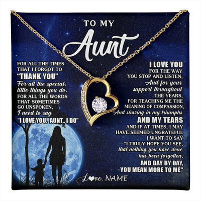 Forever Love Necklace 18K Yellow Gold Finish | 1 | Personalized To My Aunt Necklace From Nephew Niece Thank You Grateful Love Aunt Birthday Mothers Day Thanksgiving Christmas Customized Gift Box Message Card | teecentury