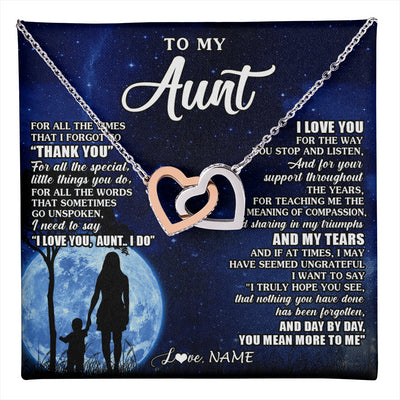 Interlocking Hearts Necklace Stainless Steel & Rose Gold Finish | 1 | Personalized To My Aunt Necklace From Nephew Niece Thank You Grateful Love Aunt Birthday Mothers Day Thanksgiving Christmas Customized Gift Box Message Card | teecentury