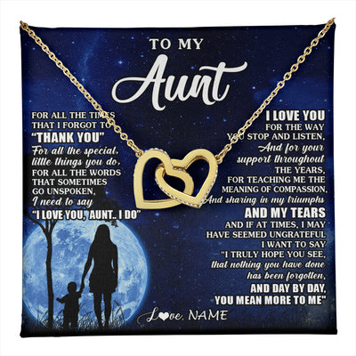 Interlocking Hearts Necklace 18K Yellow Gold Finish | 1 | Personalized To My Aunt Necklace From Nephew Niece Thank You Grateful Love Aunt Birthday Mothers Day Thanksgiving Christmas Customized Gift Box Message Card | teecentury