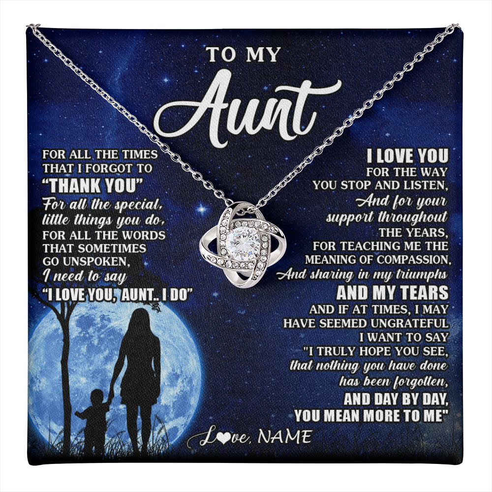 Love Knot Necklace 14K White Gold Finish | 1 | Personalized To My Aunt Necklace From Nephew Niece Thank You Grateful Love Aunt Birthday Mothers Day Thanksgiving Christmas Customized Gift Box Message Card | teecentury