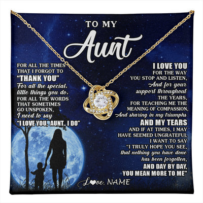 Love Knot Necklace 18K Yellow Gold Finish | 1 | Personalized To My Aunt Necklace From Nephew Niece Thank You Grateful Love Aunt Birthday Mothers Day Thanksgiving Christmas Customized Gift Box Message Card | teecentury