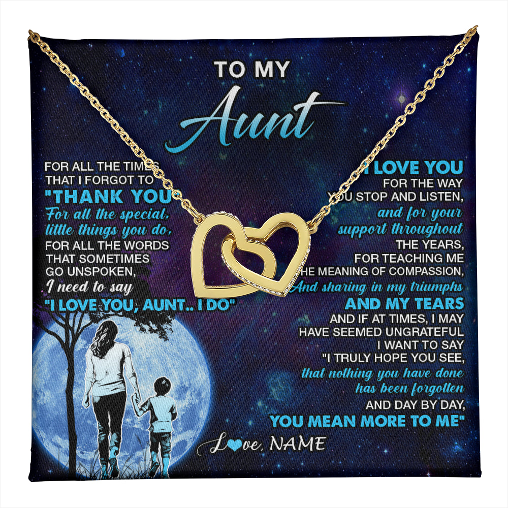 Interlocking Hearts Necklace 18K Yellow Gold Finish | 1 | Personalized To My Aunt Necklace From Nephew Thank You Day By Day Aunt Birthday Gifts Mothers Day Christmas Customized Gift Box Message Card | teecentury