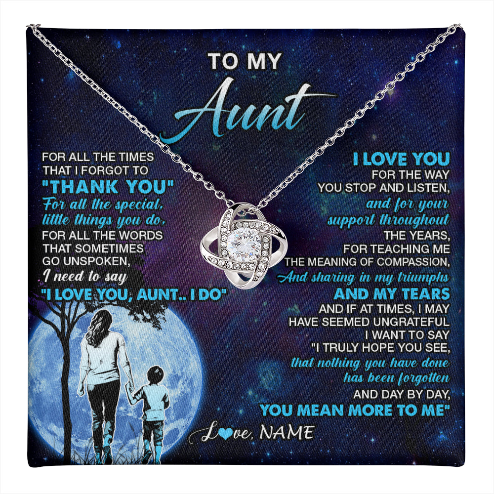 Love Knot Necklace 14K White Gold Finish | 1 | Personalized To My Aunt Necklace From Nephew Thank You Day By Day Aunt Birthday Gifts Mothers Day Christmas Customized Gift Box Message Card | teecentury