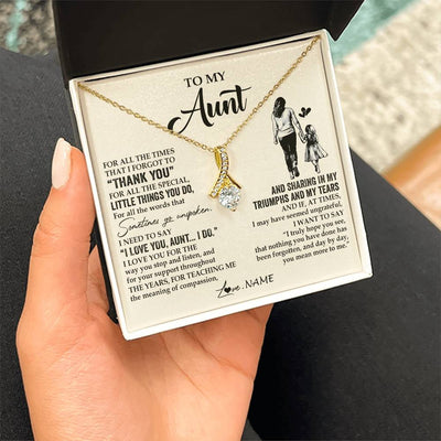Alluring Beauty Necklace 18K Yellow Gold Finish | 2 | Personalized To My Aunt Necklace From Niece For All The Times That I Forgot To Thank You Aunt Birthday Mothers Day Christmas Customized Gift Box Message Card | teecentury