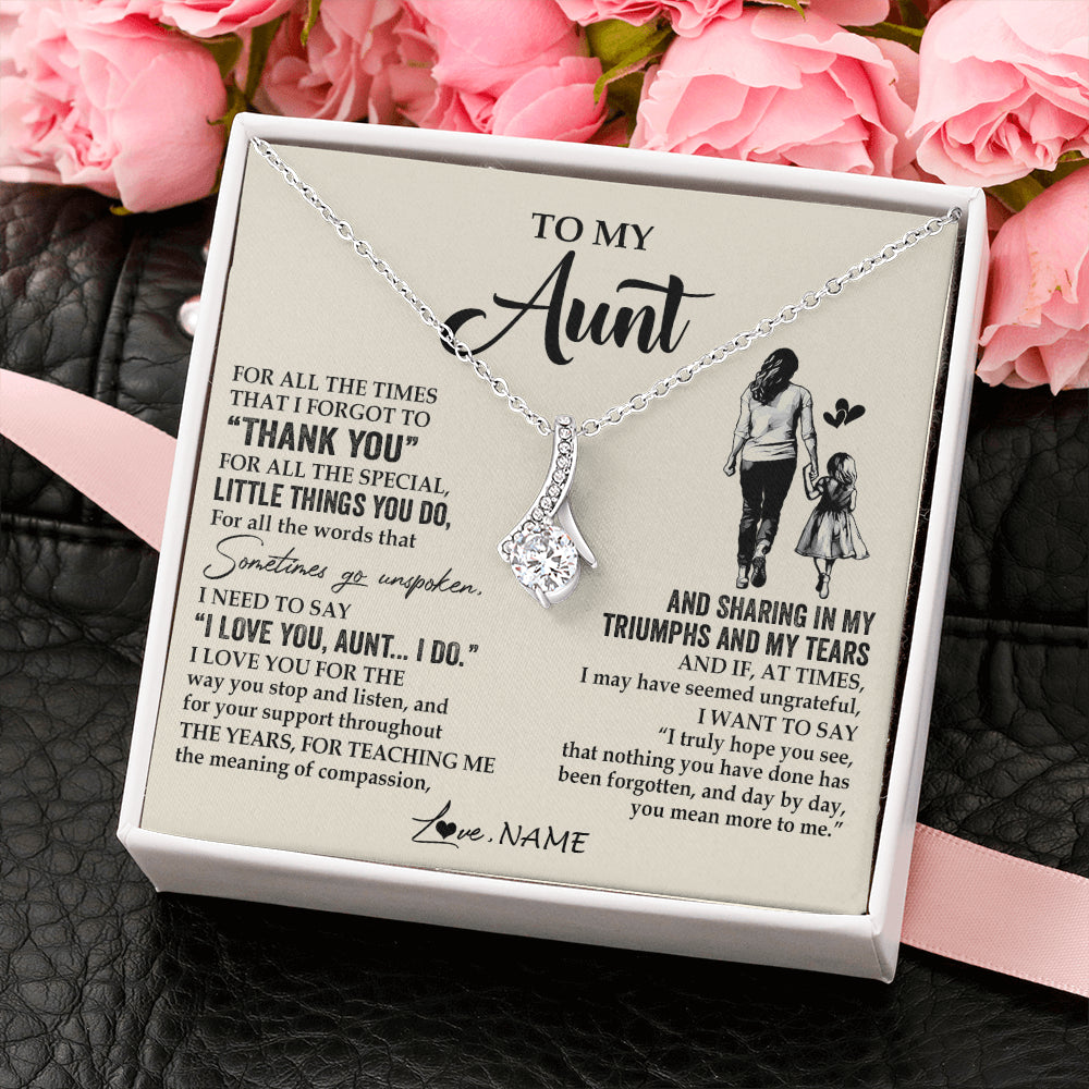 Alluring Beauty Necklace 14K White Gold Finish | 2 | Personalized To My Aunt Necklace From Niece For All The Times That I Forgot To Thank You Aunt Birthday Mothers Day Christmas Customized Gift Box Message Card | teecentury