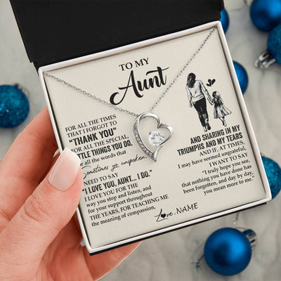 Forever Love Necklace 14K White Gold Finish | 2 | Personalized To My Aunt Necklace From Niece For All The Times That I Forgot To Thank You Aunt Birthday Mothers Day Christmas Customized Gift Box Message Card | teecentury