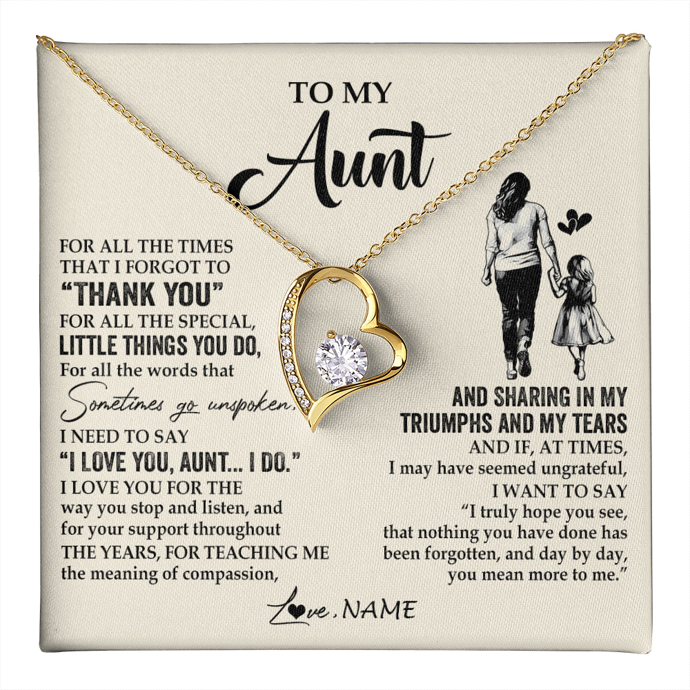 Forever Love Necklace 18K Yellow Gold Finish | 1 | Personalized To My Aunt Necklace From Niece For All The Times That I Forgot To Thank You Aunt Birthday Mothers Day Christmas Customized Gift Box Message Card | teecentury