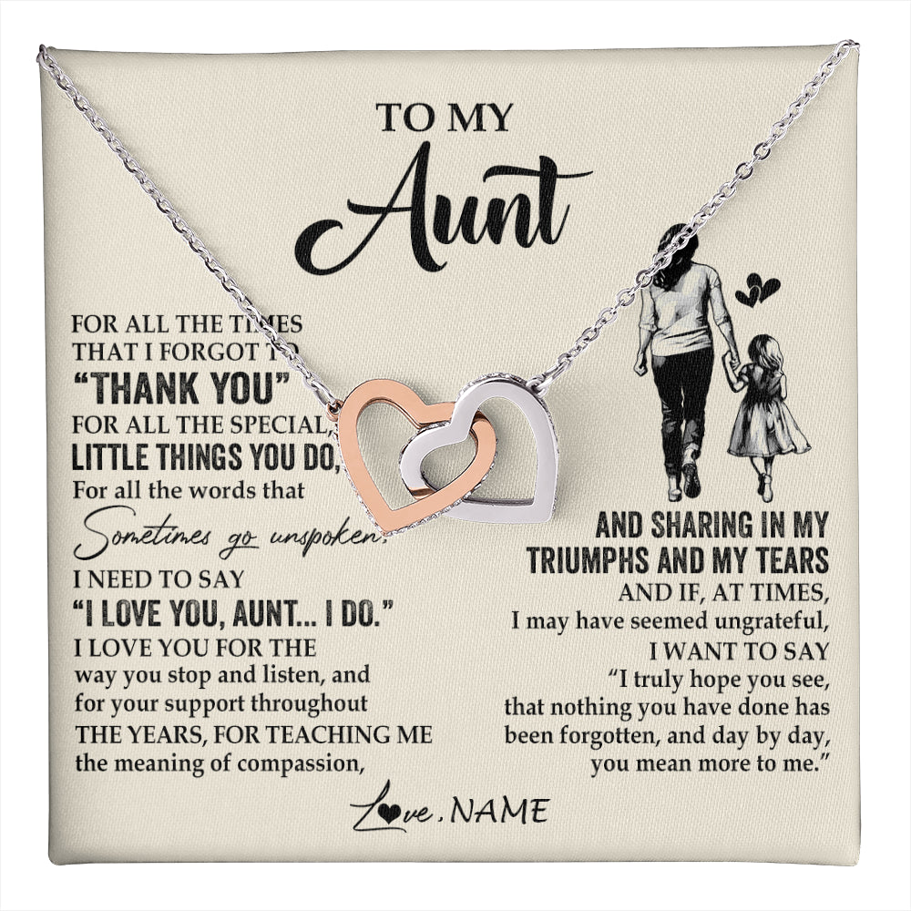 Interlocking Hearts Necklace Stainless Steel & Rose Gold Finish | 1 | Personalized To My Aunt Necklace From Niece For All The Times That I Forgot To Thank You Aunt Birthday Mothers Day Christmas Customized Gift Box Message Card | teecentury