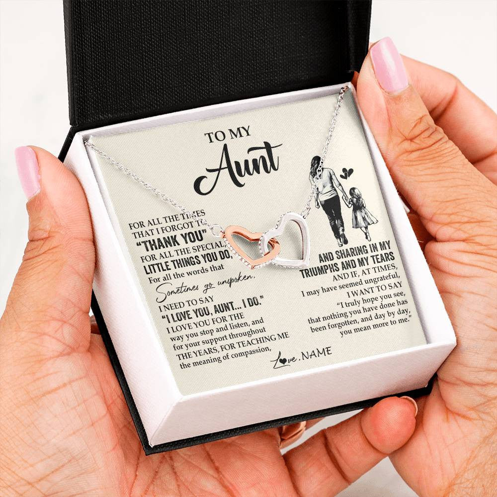 Interlocking Hearts Necklace Stainless Steel & Rose Gold Finish | 2 | Personalized To My Aunt Necklace From Niece For All The Times That I Forgot To Thank You Aunt Birthday Mothers Day Christmas Customized Gift Box Message Card | teecentury